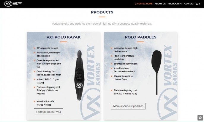 Vortex kayaks by R2H webdesign