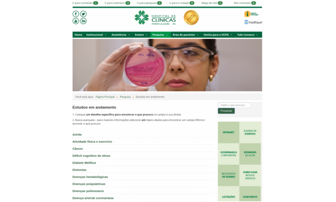 Portal of the Hospital of Clinics of Porto Alegre - HCPA by Coordination of Management of Information and Communication Technology of the Hospital of Clinics of Porto Alegre